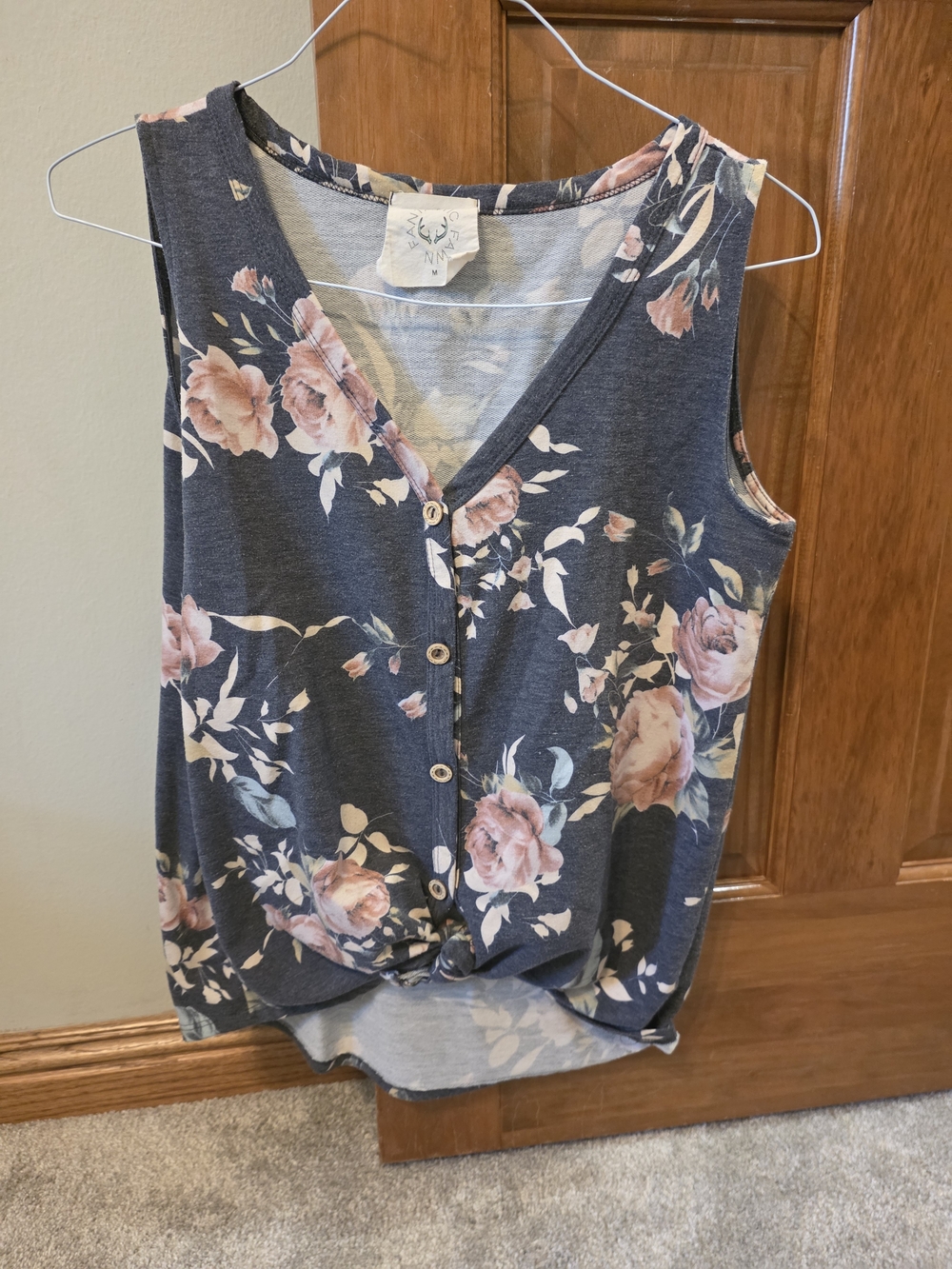 Fantastic Fawn Button Down Tie Front Top with Dusty Pink Floral Print